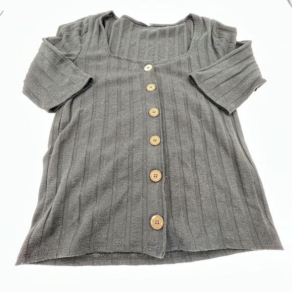 Free People Central Park Cardi Top Black Womens Large Ribbed Button Sweater - Picture 1 of 5